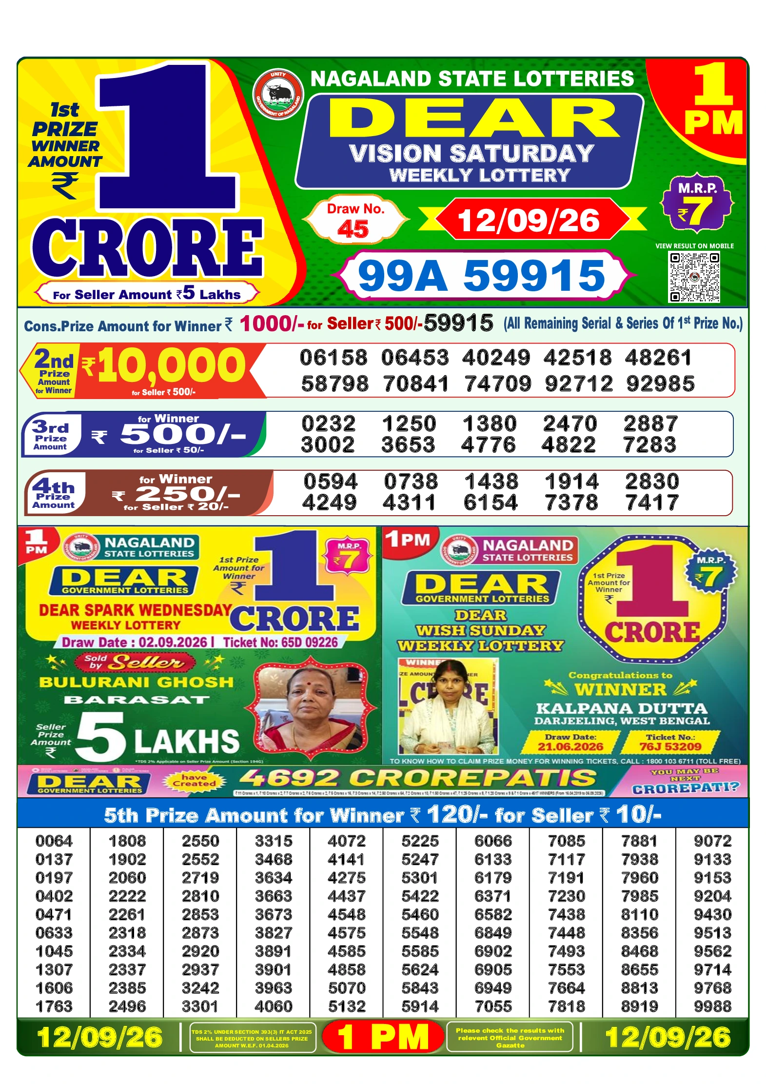 ডিয়ার ভিশন শনিবার Lottery Result 12 সেপ্টেম্বর 2026 – দুপুর ১টা লটারি সংবাদ দুপুর ১টার ফলাফল 12 সেপ্টেম্বর 2026