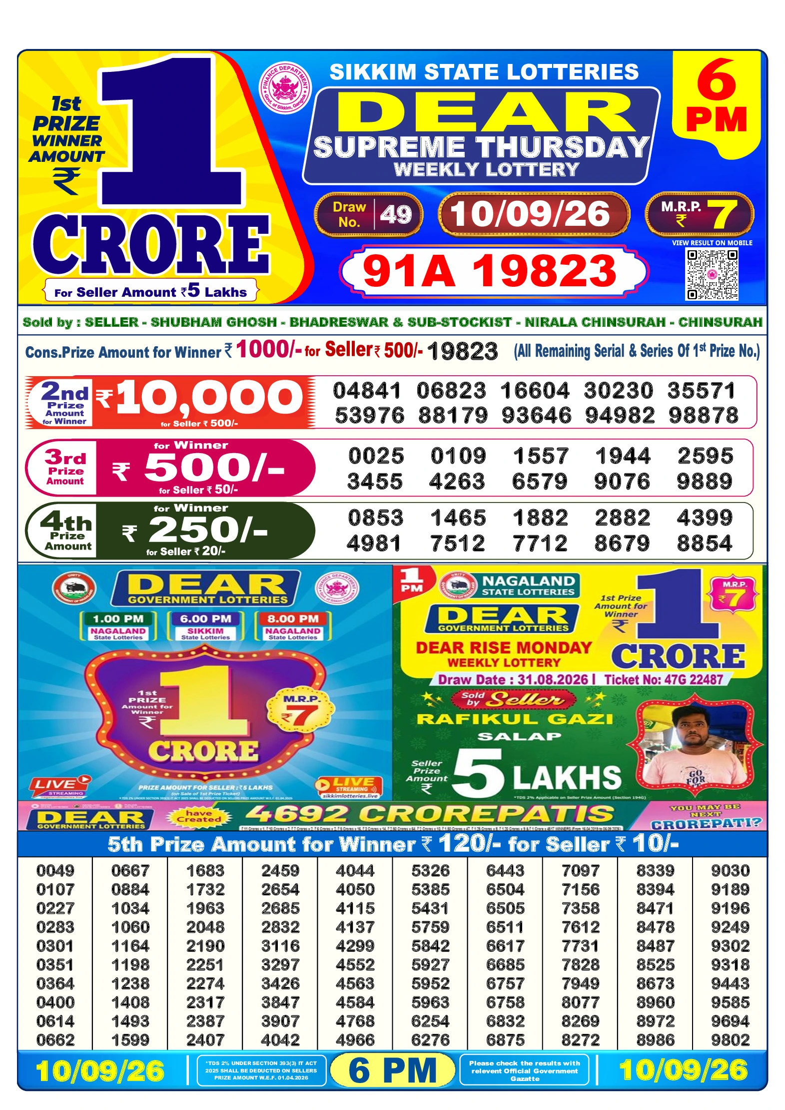 ডিয়ার সুপ্রিম বৃহস্পতিবার Lottery Result 10 সেপ্টেম্বর 2026 – সন্ধ্যা ৬টা লটারি সংবাদ সন্ধ্যা ৬টার ফলাফল 10 সেপ্টেম্বর 2026