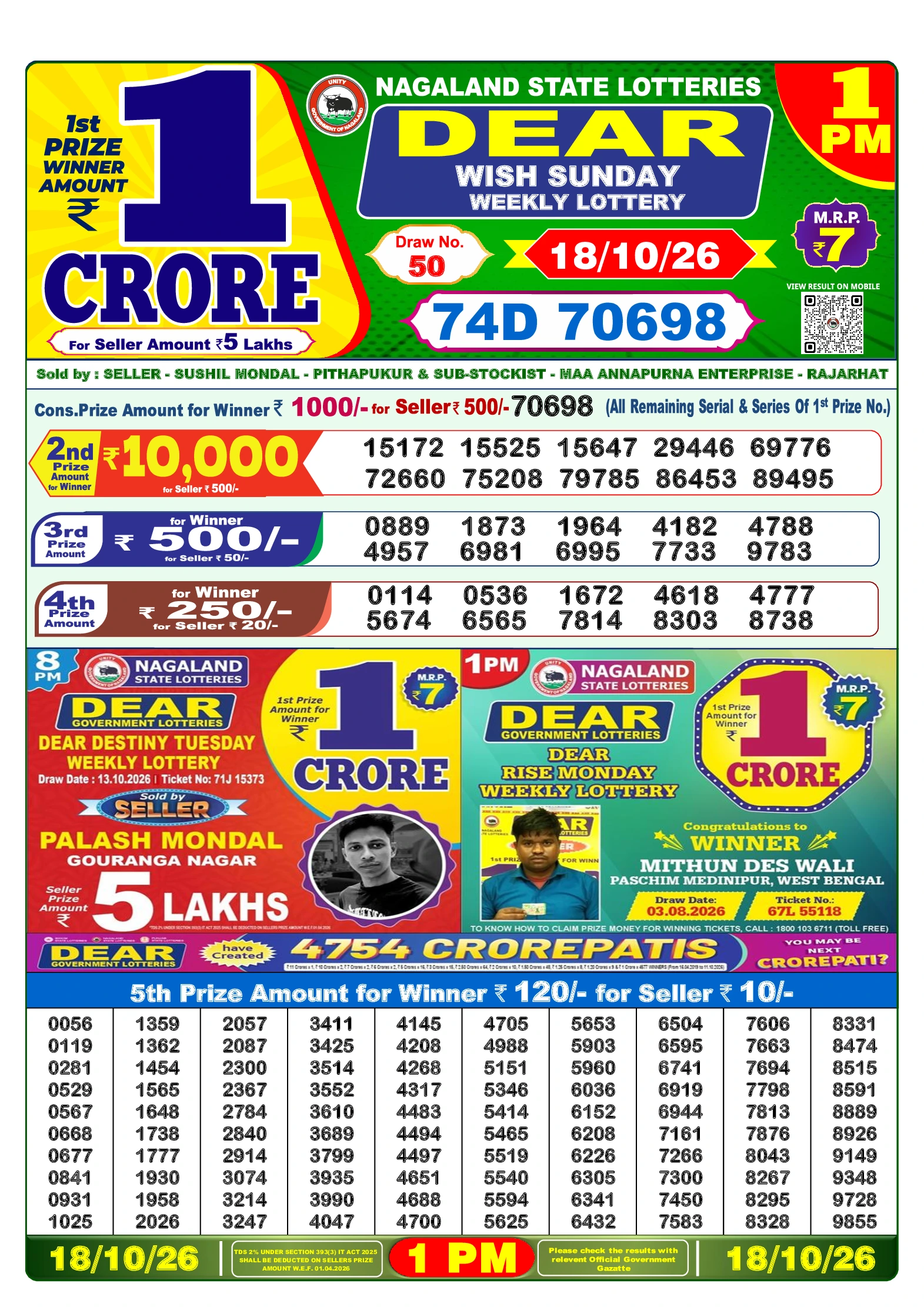 Dear Lottery Result Today 6 PM | Lottery Sambad