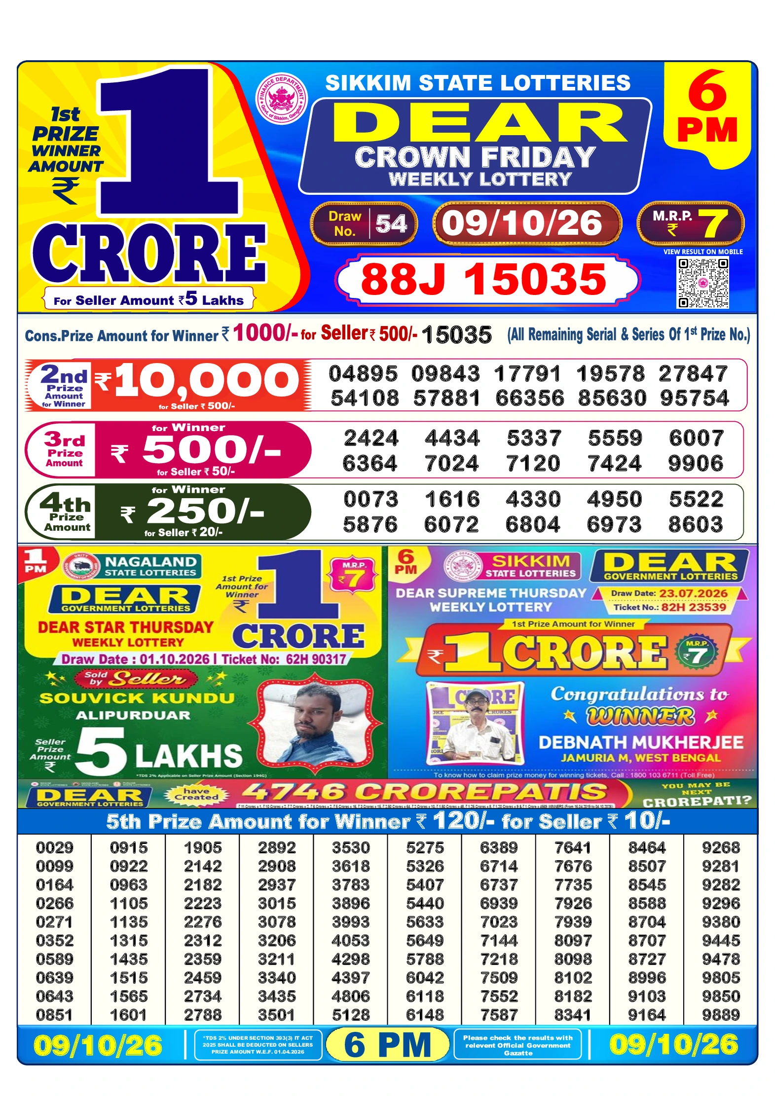 डियर लॉटरी शाम 6 बजे रिज़ल्ट – 09 अक्टूबर 2026 डियर लॉटरी शाम 6 बजे परिणाम – 09 अक्टूबर 2026