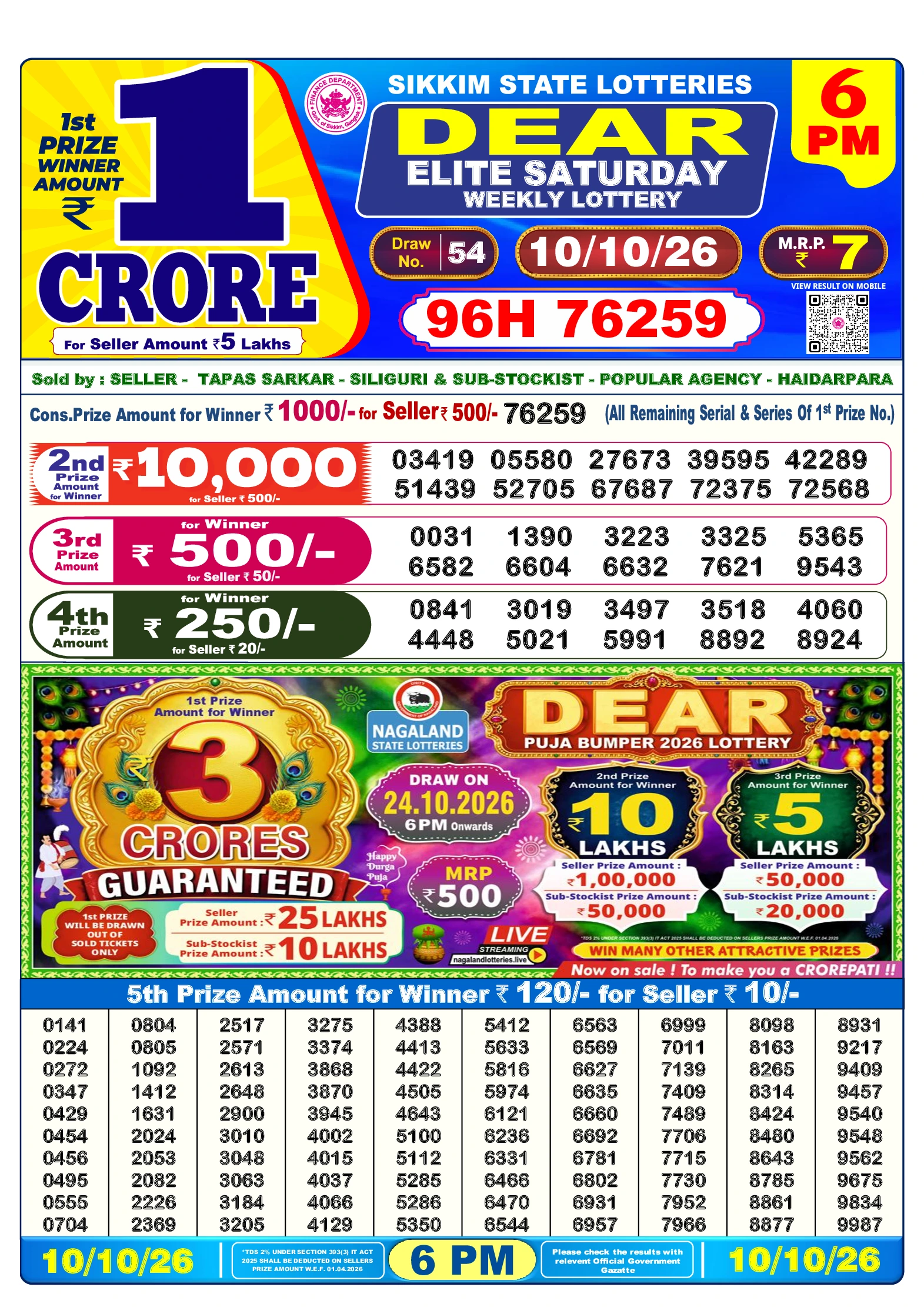 डियर लॉटरी शाम 6 बजे रिज़ल्ट – 10 अक्टूबर 2026 डियर लॉटरी शाम 6 बजे परिणाम – 10 अक्टूबर 2026
