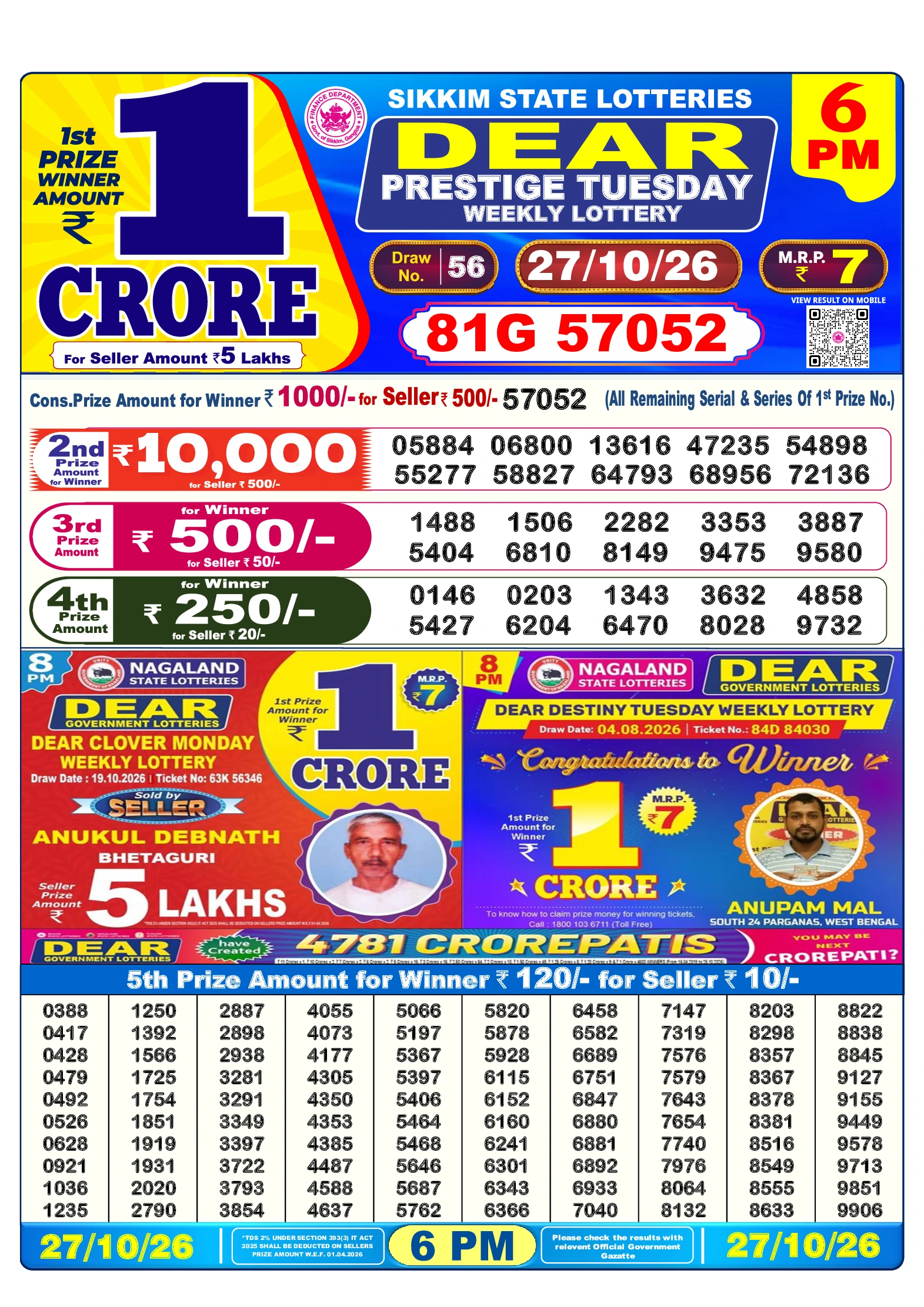 चयन गरिएको लटरी नतिजा छवि